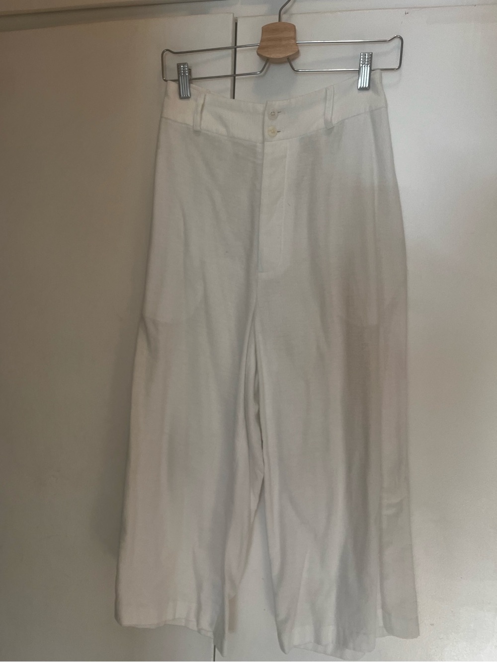 High-Rise Wide-Leg Flannel White Trousers for Women